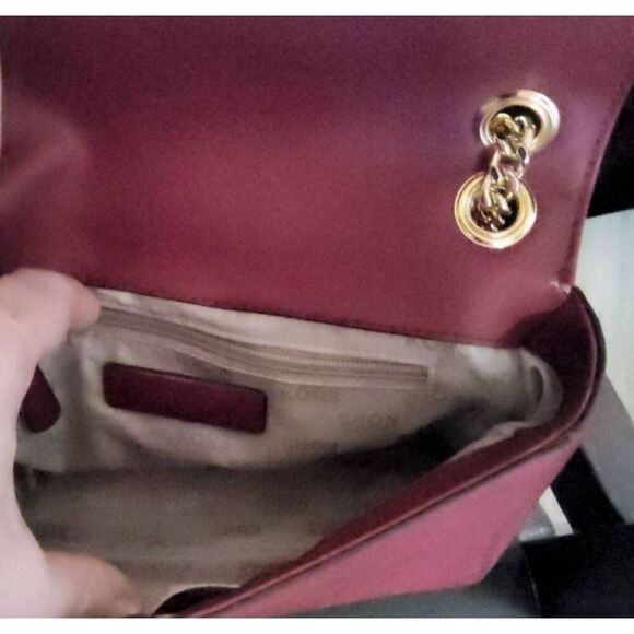 NWT~MICHAEL KORS TINA Red Small Leather Gold Studded Shoulder Bag Purse~$328 - Picture 10 of 12